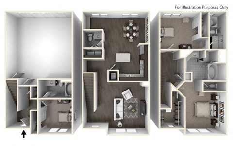 Floor plan for 3 beds, 3.5 baths, 1958 sqft
